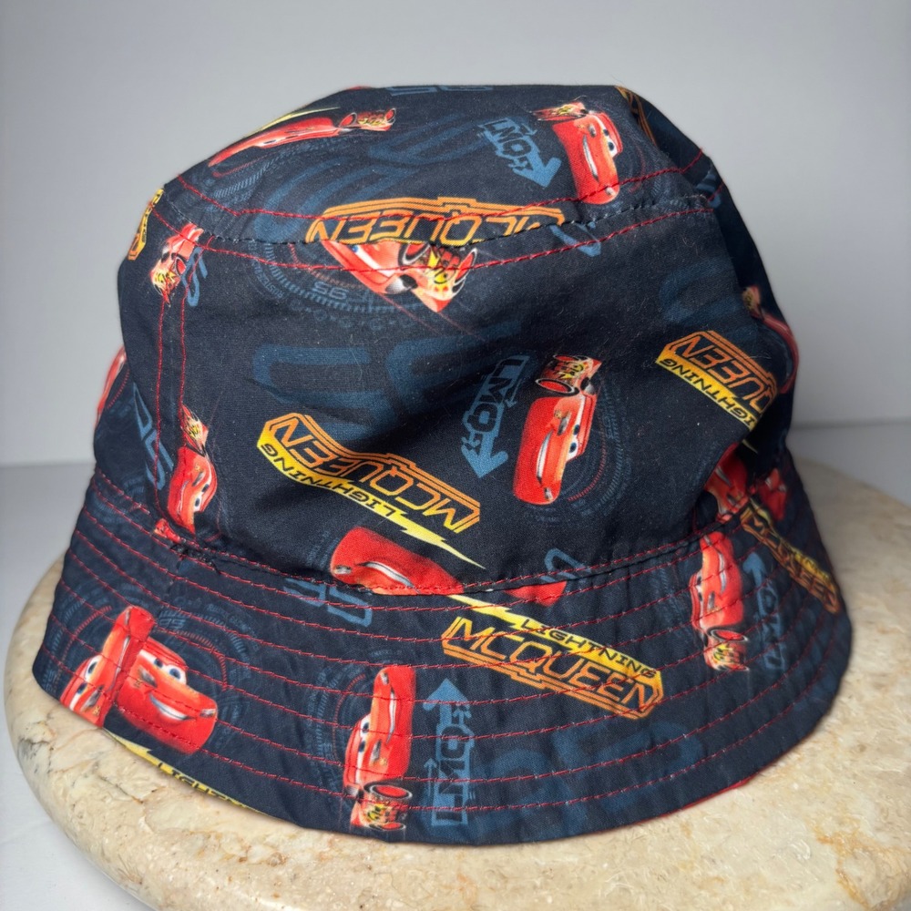 Disney Pixar Cars 3 Bucket Hat Kids Black Red Lightning McQueen‎ 95 All Over